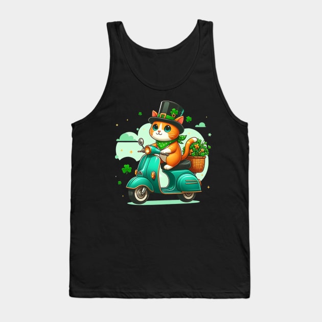 Celebrate St Patricks Day Day with a cute and colorful Cat on a Motorcycle design Tank Top by click2print